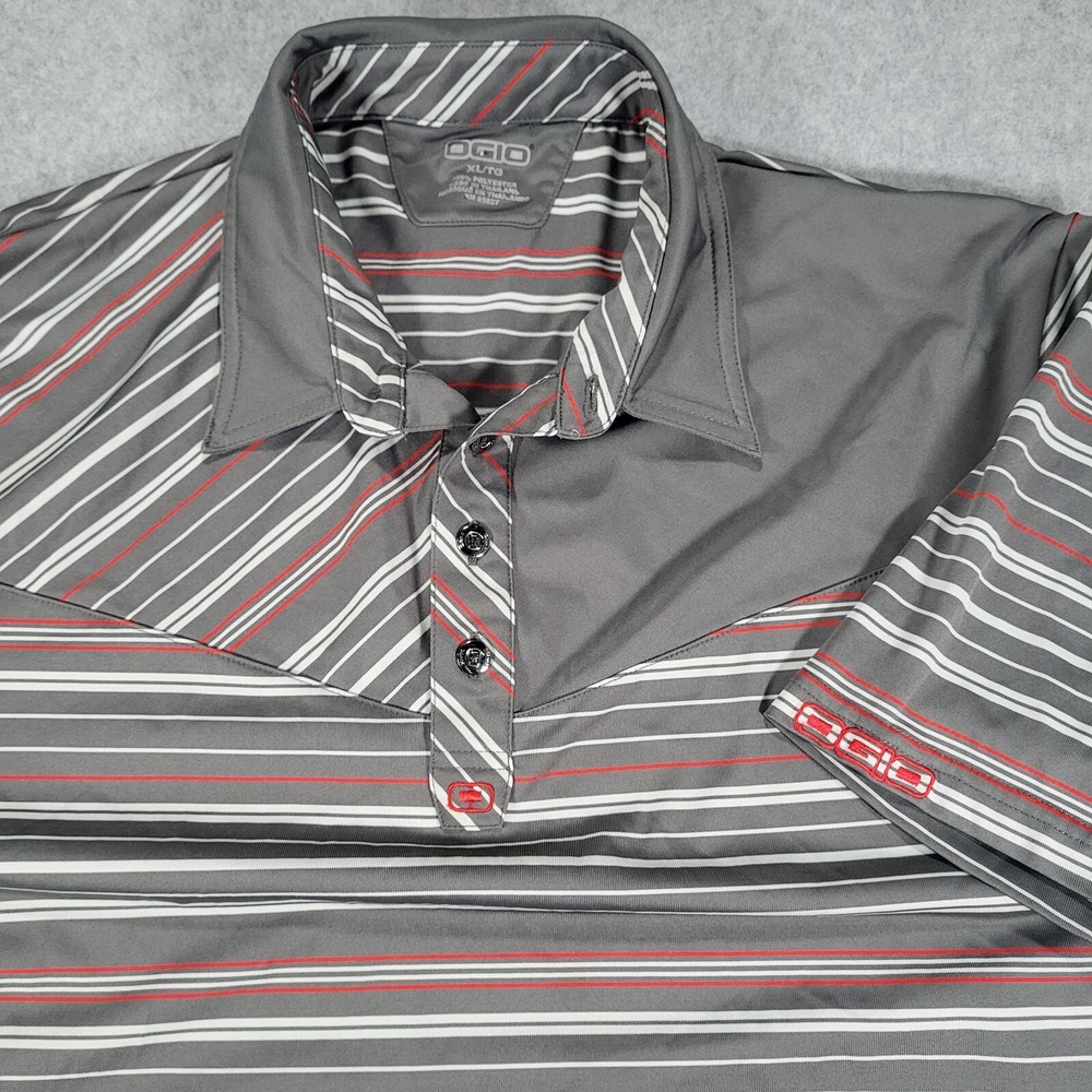 OGIO Short Sleeve Golf Polo Mens‎ XL Gray Red Stripe